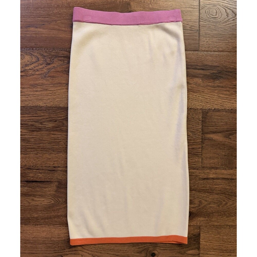 Timing Colorblock Knit Midi Pencil Skirt M Cream Pink Orange Stretch Dopamine